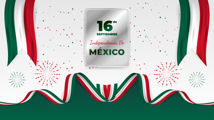 decorative día de la independencia de méxico greeting on silver plate with wavy mexican national fla