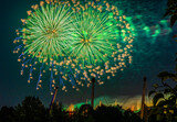 Fototapeta Sawanna - Grandioses Feuerwerk über Stadtsilhouette