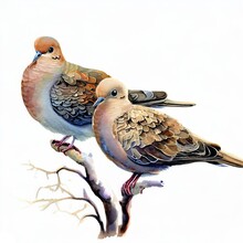 Morning Dove Watercolor Painting On White Background