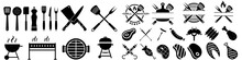 Grill Master Icon Vector Set. BBQ Illustration Sign Collection. Grill Menu Symbol Or Logo.