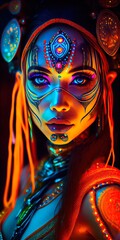 Wall Mural - a woman with colorful face paint. Generative AI Art.