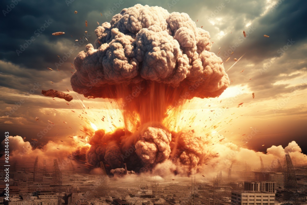 War Bomb Exploding Dreadful nuclear bomb explosion destroying large city during fatal war ...