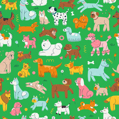 Wall Mural - Seamless pattern with dogs in a funny cartoon style. illustration background.