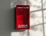 Fototapeta  - Break In Case Of Emergency Red Box