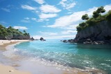 Fototapeta  - Photography of coastal landscapes with paradisiacal beaches and crystalline waters, conveying tranquility and natural beauty, Generative AI
