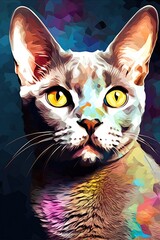 Naklejka na meble British Shorthair Devon Rex cat psychedelic look. Generative AI