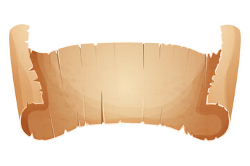 Wall Mural - parchment paper scroll ribbon, old vintage banner game ui element in cartoon style isolated on white