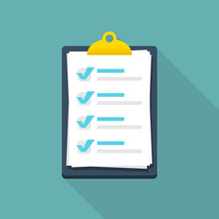 Aufkleber - Clipboard with checklist paper sheets with shadow in a flat design. Checklist document