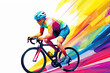 © OleksandrZastrozhnov - Abstract illustration of a male athlete cyclist on a road bike with a bright multi-colored background.