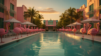  art deco hotel with a pool
