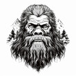 sasquatch bigfoot head in a tattoo sketch isolated on white