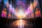 Fototapeta Nowy Jork - Rainbow Illumination: Stained Glass Shines on Grand Cathedral