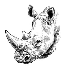 Wall Mural - rhinoceros. graphic portrait of northern white rhinoceros in sketch style on a white background. dig