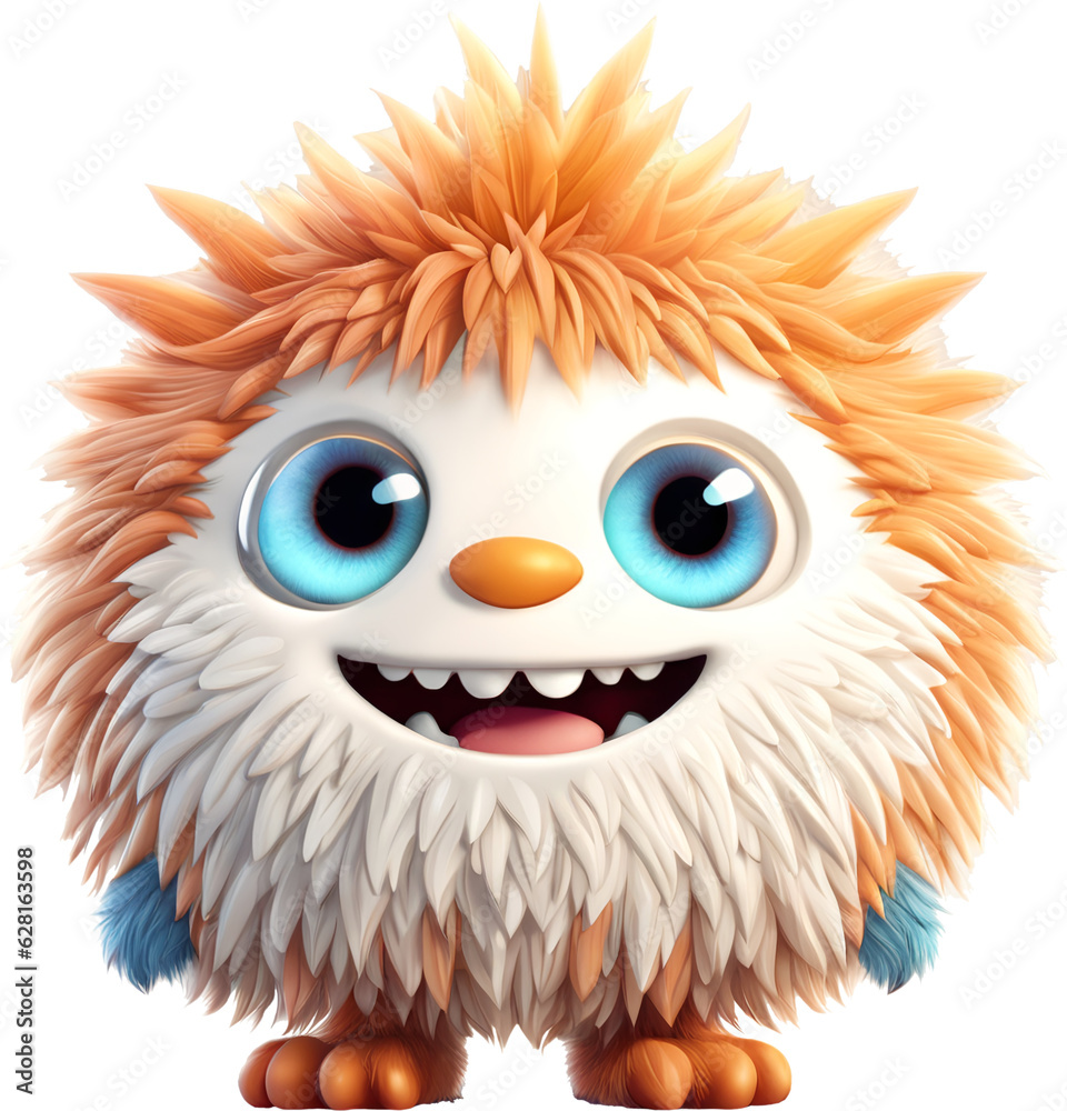 Funny shaggy furry cheerful monster with big eyes and smiling mouth ...