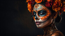 Mexican Woman Dressed For The Day Of The Dead Celebration