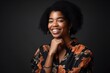 black woman, portrait and smile with trendy outfit, state of mind and confidence from fashion in studio