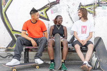 Group Of Young Friends With Skateboards