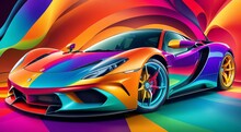 Hd Abstract Sports Car On Colored Background, Car Art, Colored Car On Abstract Colored Background