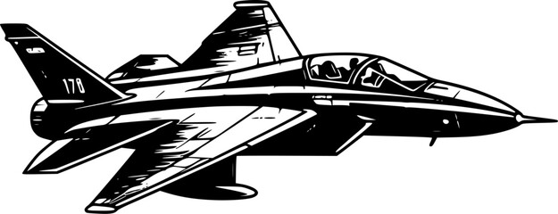 Wall Mural - Fighter Jet | Black and White Vector illustration