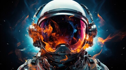 Wall Mural - astronaut on the surface of a rock with a space colorful background, an astronaut walks on the moon 