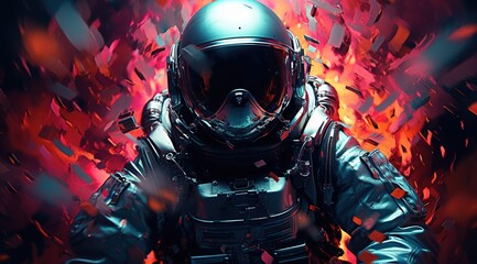 Wall Mural - astronaut on the surface of a rock with a space colorful background, an astronaut walks on the moon 