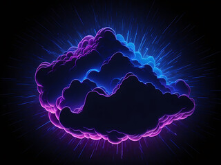 3d render, abstract minimalist background. Colorful cloud and neon lightning symbol