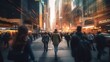 © Creation    Art - Fast moving energetic crowd movement, motion blurred people walking with long exposure, motion speed blur. Generative AI