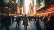 © Creation    Art - Fast moving energetic crowd movement, motion blurred people walking with long exposure, motion speed blur. Generative AI