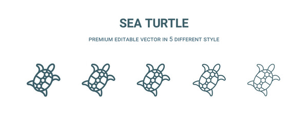 Wall Mural - sea turtle icon in 5 different style. Thin, light, regular, bold, black sea turtle icon isolated on white background.