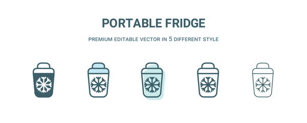 Sticker - portable fridge icon in 5 different style. Outline, filled, two color, thin portable fridge icon isolated on white background. Editable vector can be used web and mobile