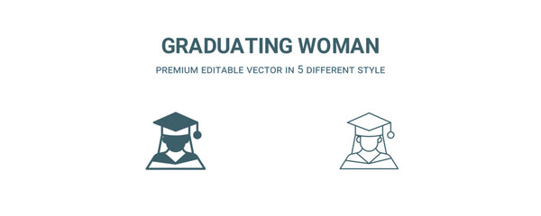 Canvas Print - graduating woman icon. Filled and line graduating woman icon from people collection. Outline vector isolated on white background. Editable graduating woman symbol