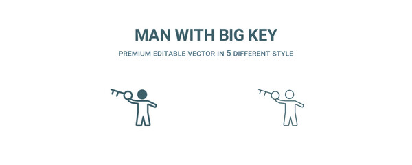 Canvas Print - man with big key icon. Filled and line man with big key icon from people collection. Outline vector isolated on white background. Editable man with big key symbol