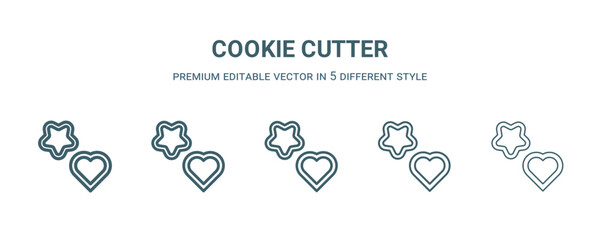 Sticker - cookie cutter icon in 5 different style. Thin, light, regular, bold, black cookie cutter icon isolated on white background. Editable vector