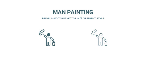 Sticker - man painting icon. Thin line man painting icon from construction collection. Outline vector isolated on white background. Editable man painting symbol can be used web and mobile