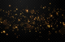 Vector Gold Sparkles On An Isolated Transparent Background. Atomization Of Golden Dust Particles Png. Glowing Particles Png. Gold Dust. Light Effect.