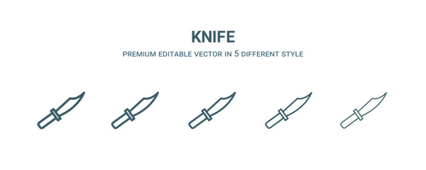 Poster - knife icon in 5 different style. Thin, light, regular, bold, black knife icon isolated on white background.