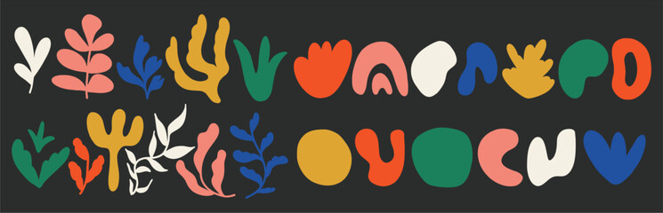 Wall Mural - Set of various abstract shapes, doodles and plants. Hand drawn doodles. Modern contemporary fashion illustration. Flat design, hand drawn cartoon, vector.