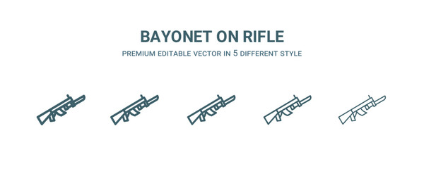 Wall Mural - bayonet on rifle icon in 5 different style. Thin, light, regular, bold, black bayonet on rifle icon isolated on white background.