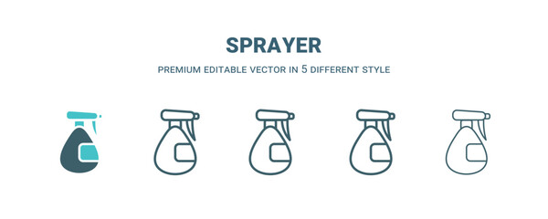 Poster - sprayer icon in 5 different style. Outline, filled, two color, thin sprayer icon isolated on white background. Editable vector can be used web and mobile