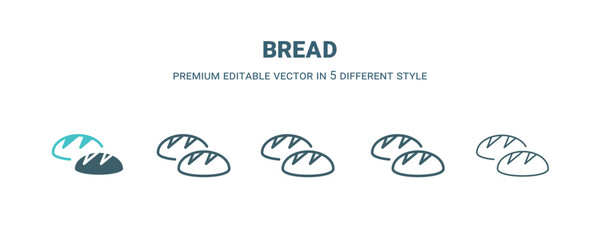 Sticker - bread icon in 5 different style. Outline, filled, two color, thin bread icon isolated on white background. Editable vector can be used web and mobile