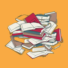 Stack of books in doodle art design for literacy or book day template