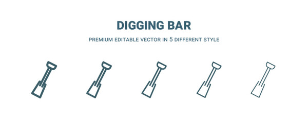 Wall Mural - digging bar icon in 5 different style. Thin, light, regular, bold, black digging bar icon isolated on white background.