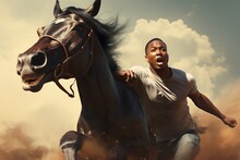 A Handsome Black Man Falling From A Running Horse