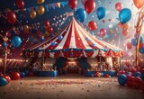 Fototapeta  - Circus tent with balloons and confetti background