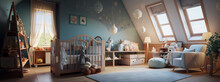 Nursery Interior Design, Baby Room Furniture, Cozy Infant  Bedroom