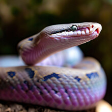 A Snake With A Purple And Blue Body Delicately Perched On A Wild Tree 