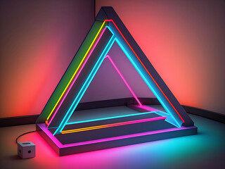 A triangle shaped object with colorful lights