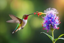 Hummingbird Feeding From The Flower.AI Generated