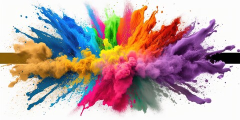 Wall Mural - A multicolored explosion of paint on a white background