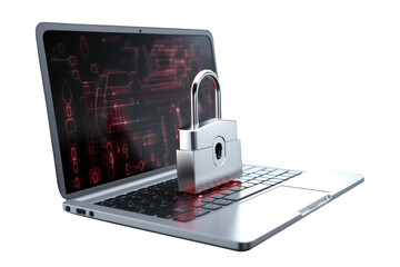 Laptop with digital padlock png, data and cyber security concept, transparent background, passwords management, business documents, online security, isolated
